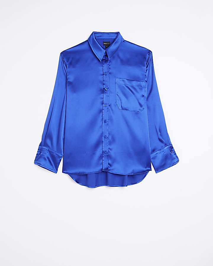 Blue Satin Oversized Shirt