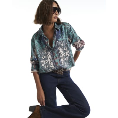 Satin Paisley Long Sleeve Oversize Shirt
