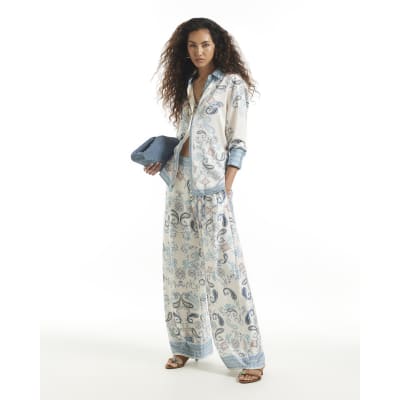 Satin Paisley Wide Leg Trousers