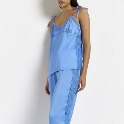 Blue satin pyjamas set