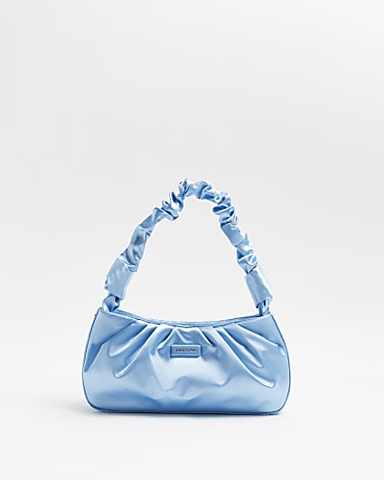 Blue satin ruched shoulder bag