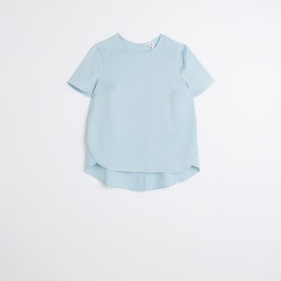 Blue satin short sleeve t-shirt