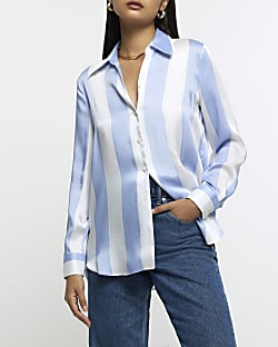 Blue satin striped shirt
