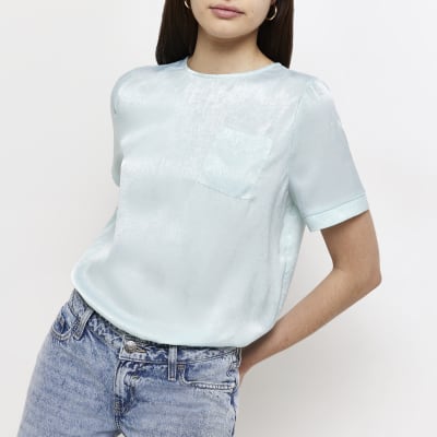 Blue satin t-shirt