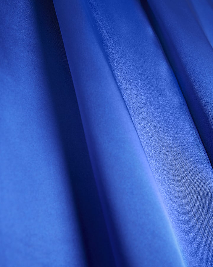 Blue satin wrap over wide leg trousers