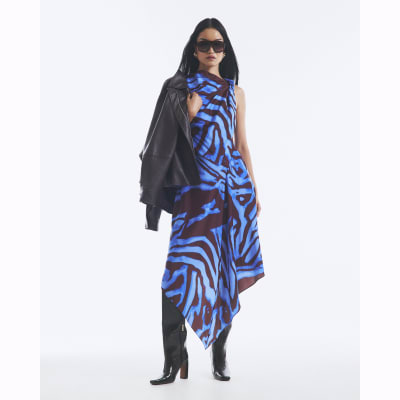 Satin Zebra Print Midi Dress