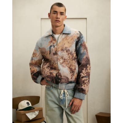 Blue Scenic Tapestry Bomber Jacket