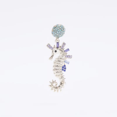 Blue seahorse drop earrings