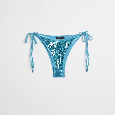 Blue sequin bikini bottoms River Island