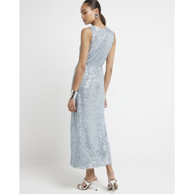 River island blue sequin dress sales