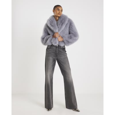 Blue Short Faux Fur Jacket