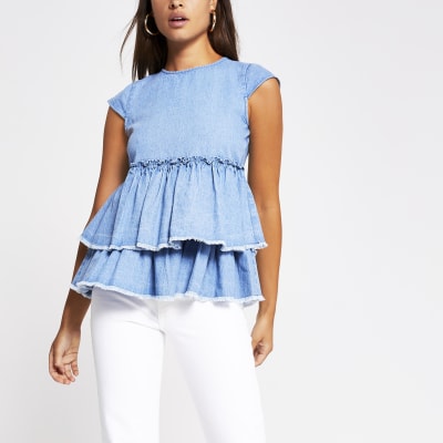 blue jean peplum top