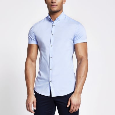 muscle fit blue shirt