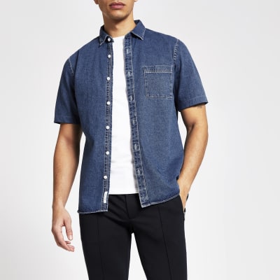 mens short sleeve denim shirt