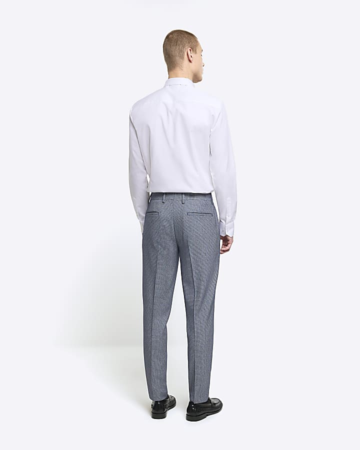 Blue skinny fit dogtooth suit trousers