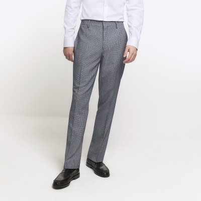 Blue skinny fit dogtooth suit trousers | River Island