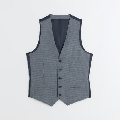 Blue skinny fit dogtooth waistcoat