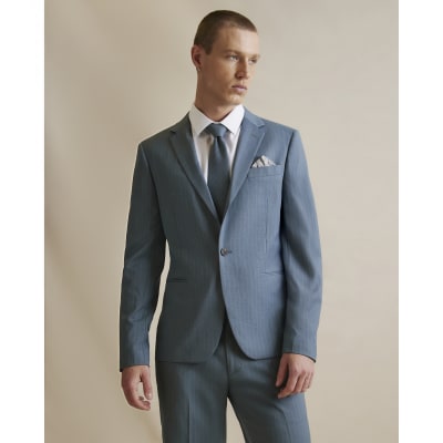 Blue Skinny Fit Pinstripe Suit Jacket