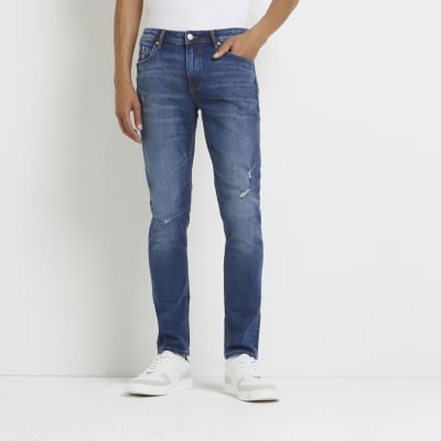 Blue Skinny Fit Ripped Jeans River Island