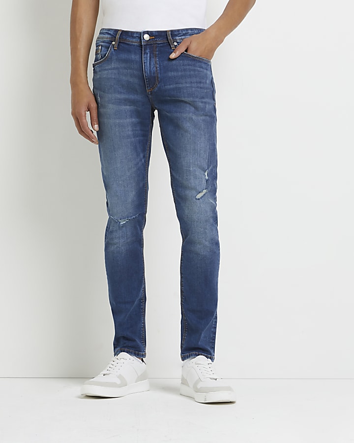Blue skinny fit ripped jeans