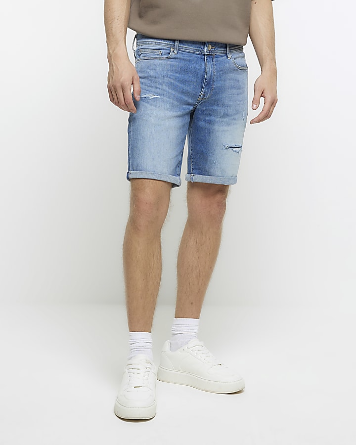 Blue skinny fit ripped shorts