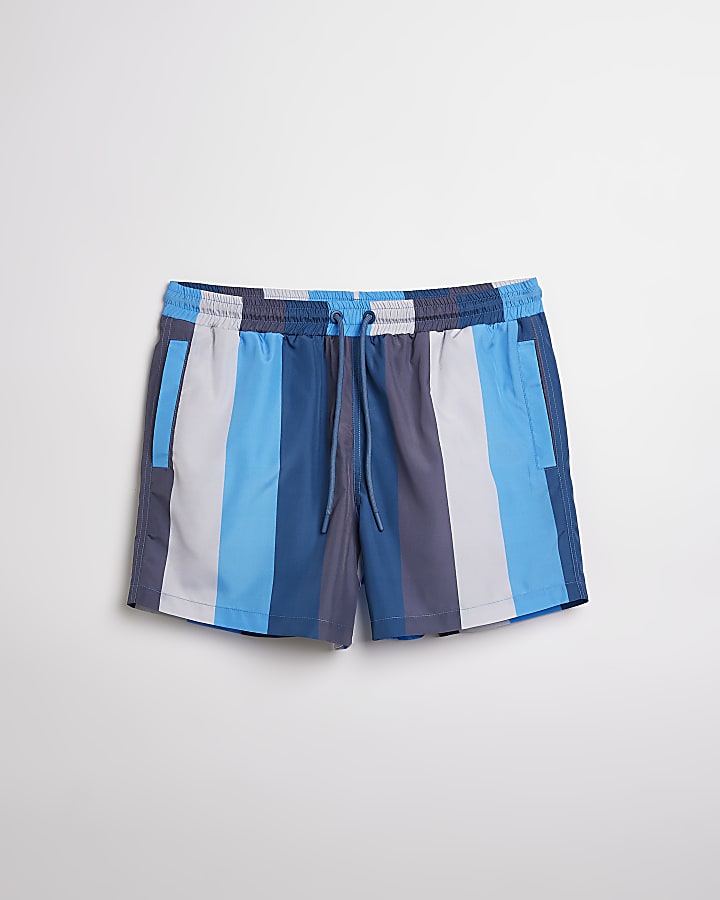 Blue skinny fit striped swim shorts