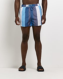 Blue skinny fit striped swim shorts