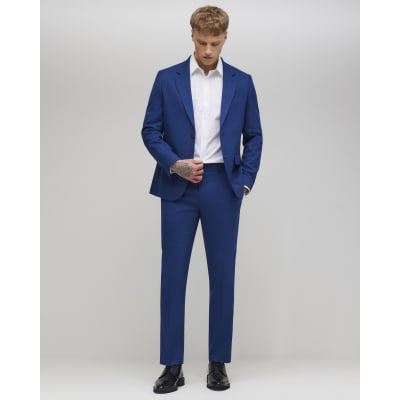 Blue Skinny Fit Textured Suit Trousers