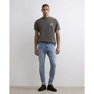 Blue Skinny Fit Washed Spray On Jeans