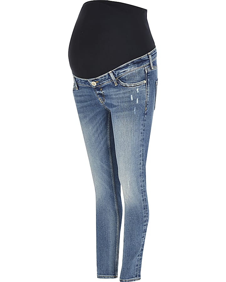 Blue skinny maternity jeans