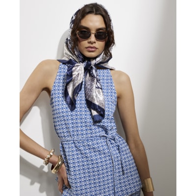 Blue Sleeveless Geometric Print Tunic Top