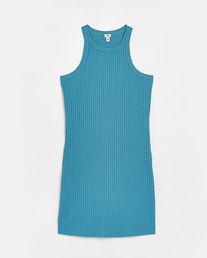 Blue sleeveless mini bodycon dress