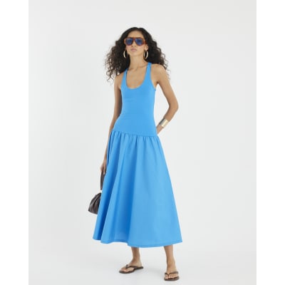 Blue Sleeveless Scoop Neck Maxi Dress