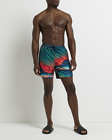 Blue slim fit abstract swim shorts