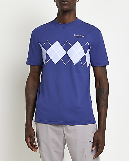 Blue Slim fit Argyle print t-shirt