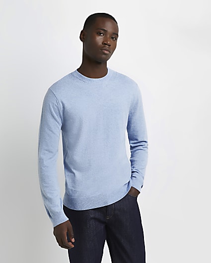 Blue slim fit cashmere blend jumper