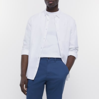 Blue slim fit casual chino trousers
