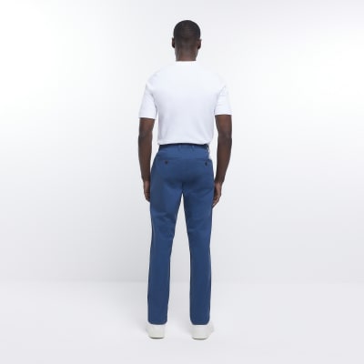 Blue slim fit casual chino trousers