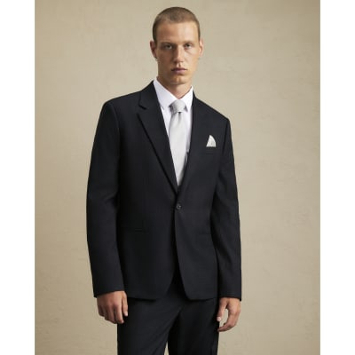 River Island Blue Slim Fit Check Suit Jacket