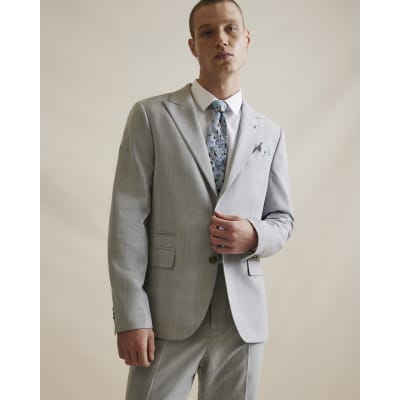 Blue Slim Fit Check Suit Jacket