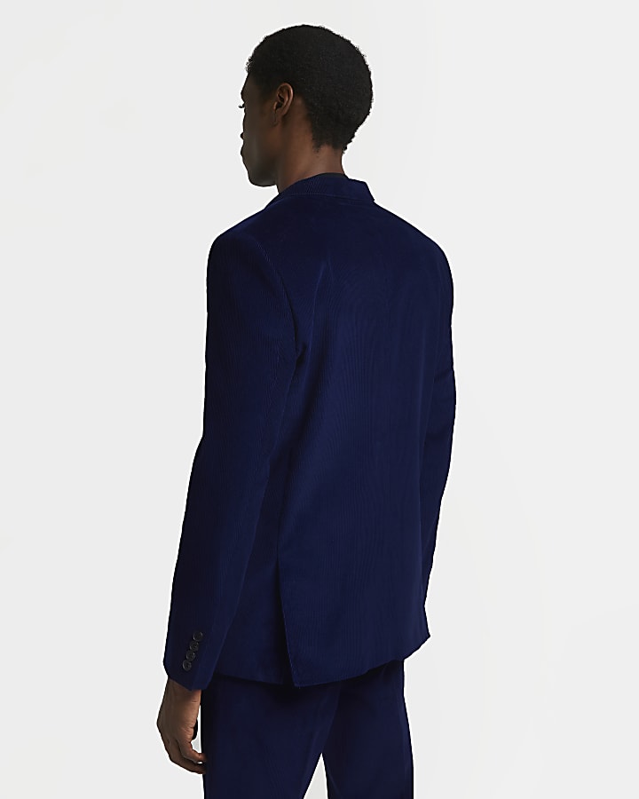 Blue slim fit cord suit jacket