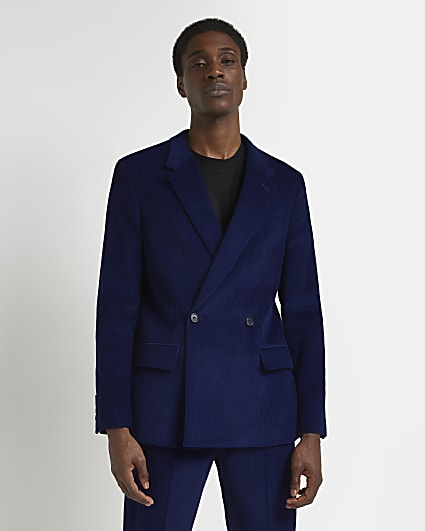 Blue slim fit cord suit jacket