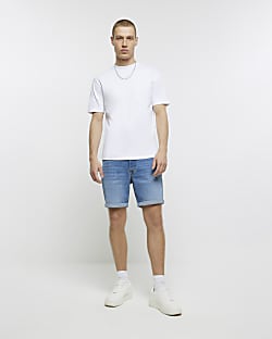 Blue slim fit denim shorts