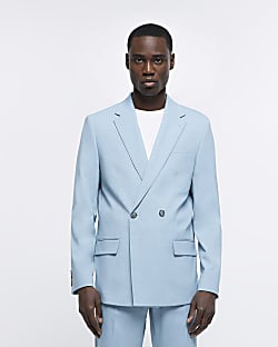 Blue slim fit double breasted blazer