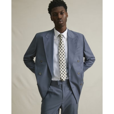Blue Slim Fit Double Breasted Suit Jacket