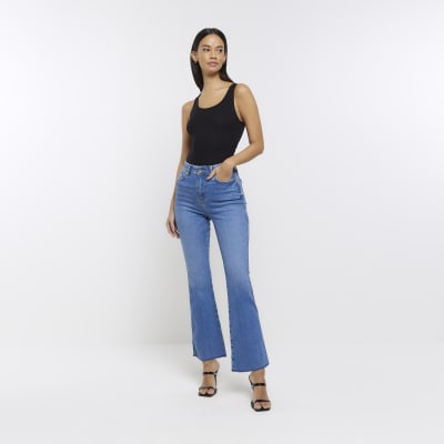 Blue slim fit flare jeans River Island