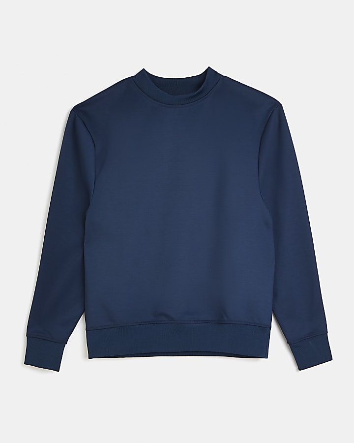 Blue Slim fit High Neck Sweatshirt