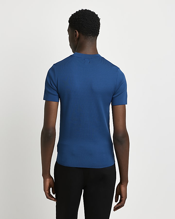 Blue slim fit knitted t-shirt