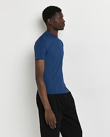 Blue slim fit knitted t-shirt