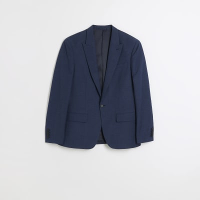 Blue slim fit linen blend suit jacket | River Island